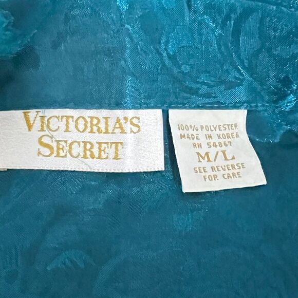Vintage Victoria’s Secret Gold Label Dark Teal Jacquard Sleep Shirt Gown M/L - Picture 11 of 13